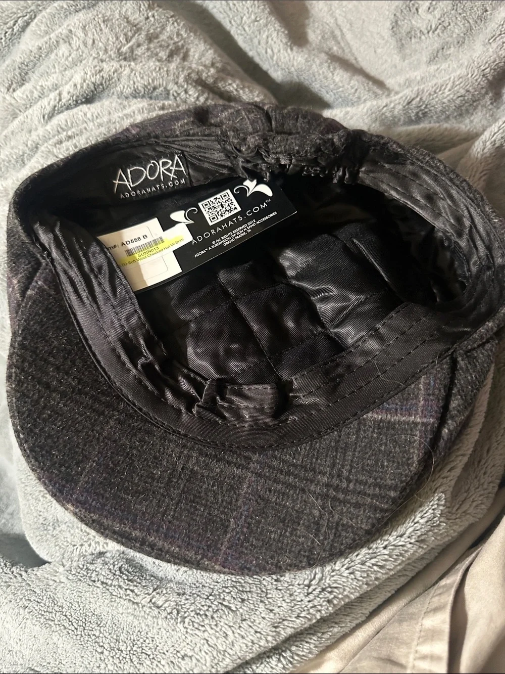ADORA Dark Gray Plaid Newsboy Cap with Subtle Purple Windowpane